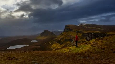 Looking over the high cliffs and plateaus at the Quiraing, skye Island, Scotl Stock Photos