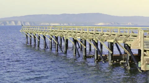 Looking over the historic Point Reyes lifeboat launching ramp at Drakes bay 2 Stock Footage 47328771