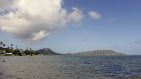 Looking over Kailua bay towards the Marine Corps Base in Oahu, Hawaii Stock Footage 49910636