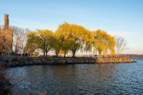 Looking Over a Small Part of the Deleware River at the Trees at the Newly Ren Stock Photos