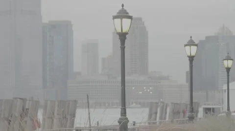 Looking over water towards NYC Stock Footage 61157888