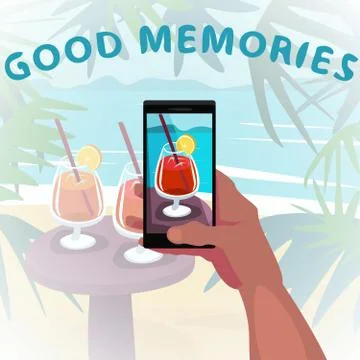 Looking at photo from vacation Stock Illustration