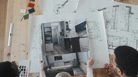 Looking Printed Interior Design Sketch Stock Footage 203887875