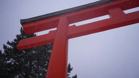 Looking up at red gate Low-angle shot in Hakodate Gokoku Shrine Hakodate Japan 動画素材 325631912