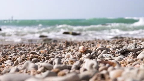 Looking at the sea through the stones when the sea is blurred Stock Footage 208047847