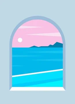 Looking at the Sea View from the Window Stock Illustration