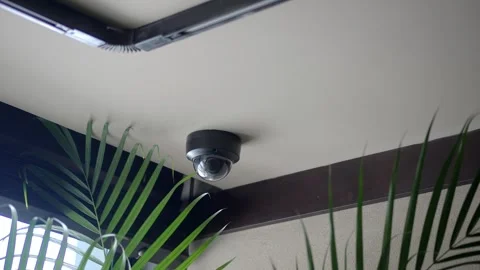 Looking at a security camera in a green space Stock Footage 337690355