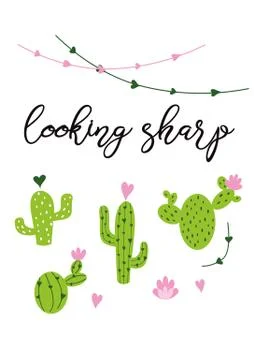 Looking sharp vector card. Cute hand drawn Prickly cactus print with inspirat Stock-Illustration