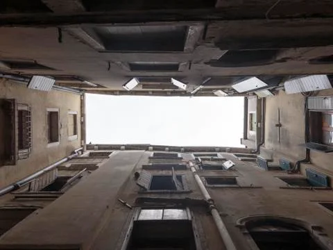 Looking up at the sky in a courtyard Stock Photos