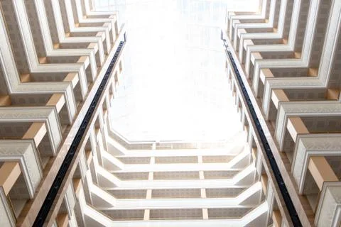 Looking up to sky from inside modern concrete building, Abstract layer of arc Stock Photos