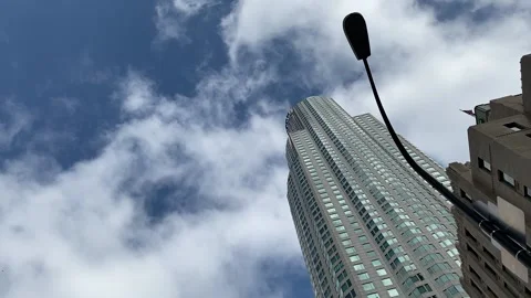 Looking up at skyscraper and clouds in downtown Los Angeles, California Stock Footage 133826084