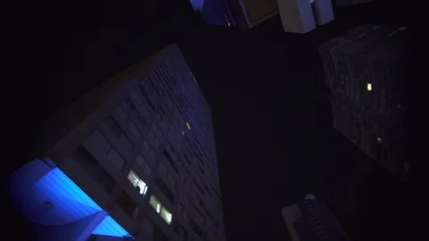 Looking up Skyscraper Modern building Blue architecture at night with light Video stock 119365581