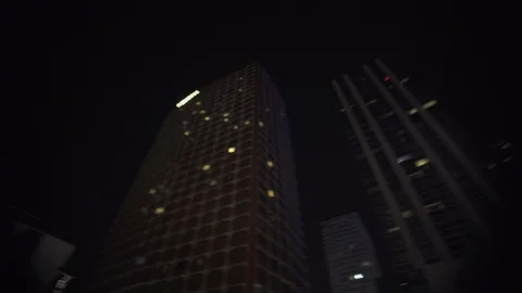 Looking up Skyscraper Modern building Blue architecture at night with light Video stock 119365702