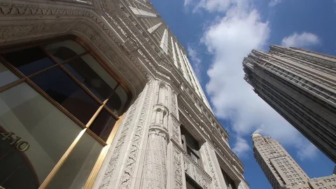 Looking up at a skyscrapers in Chicago, IL Stock Footage 104343202