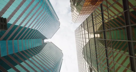 Looking up at Skyscrapers, Low Angle Shot in Hong Kong Stockbeeldmateriaal 282508067