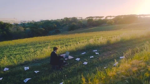 Looking for solution. Young businessman with elegant suit and briefcase working Stock Footage 92997385