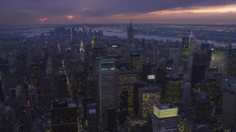 Looking south from above Midtown Manhattan at dusk. Shot in 2011. Stock Footage 59171261