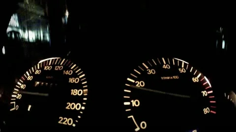 Looking to Speedometer While Drive Car at Night Stock Footage 22190685
