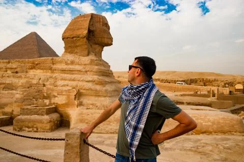 Looking at sphinx in Giza. Cairo, Egypt Stock Photos