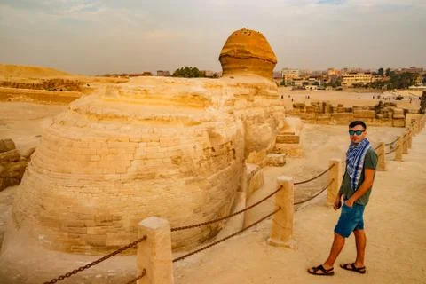Looking at sphinx in Giza. Cairo, Egypt Stock Photos