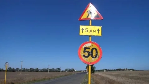 Looking on the staggering road signs capture the attention about renovation Stock Footage 151307984