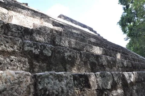 Looking Up the Steps of an Ancient Maya Temple Stock Photos