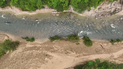 Looking straight down on clear water flowing in a creek. 4k. Stock Footage 296076633