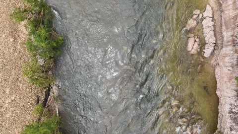 Looking straight down on clear water flowing in a creek. 4k. Stock Footage 296076647