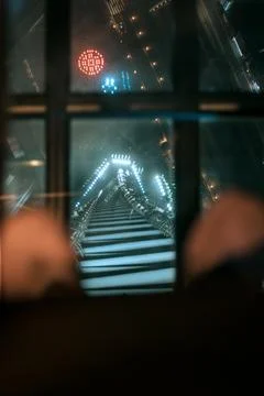 Looking straight down through the glass floor of Tokyo Skytree Stock Photos