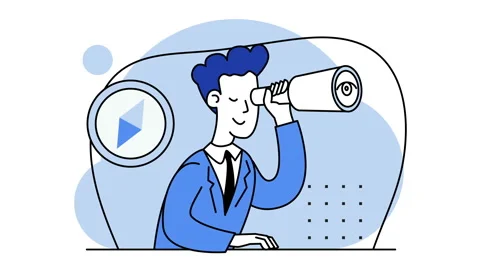 Looking into telescope. Definition, search of directions of business development Stock Footage 157444403