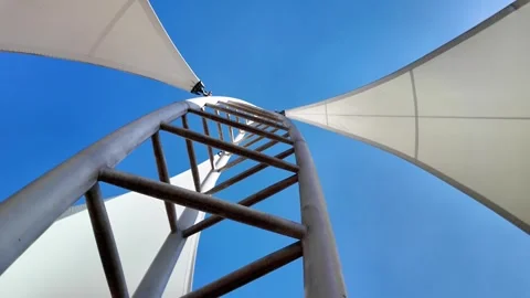 Looking Up at Tensile Canopy Central Mast, São Paulo Brazil Vídeos de archivo 334721926