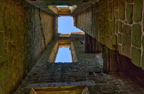 Looking Up Through Ancient Stone Ruins Interior Stock Photos
