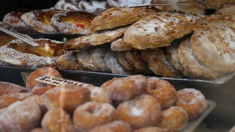 Looking through a bakery window Stock Footage 75689467