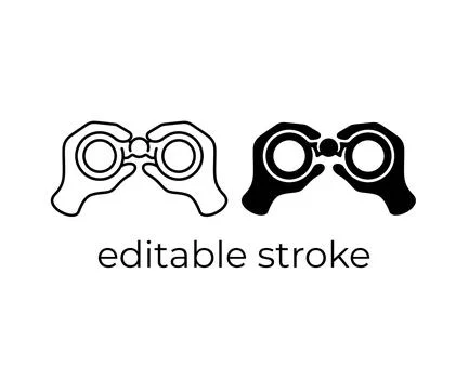 Looking through binoculars and watching, editable stroke, silhouette Stock Illustration