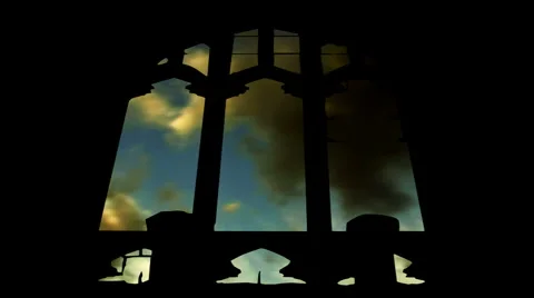 Looking through broken derelict church windows 17 Vídeo Stock 953953