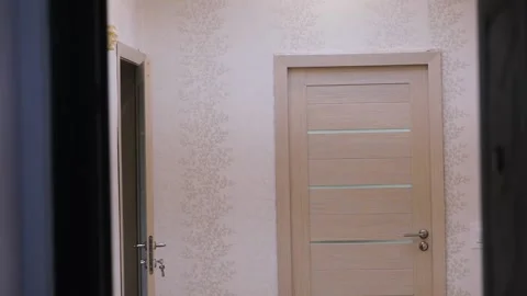 Looking through door to doors. Key on door Stock Footage 155960855