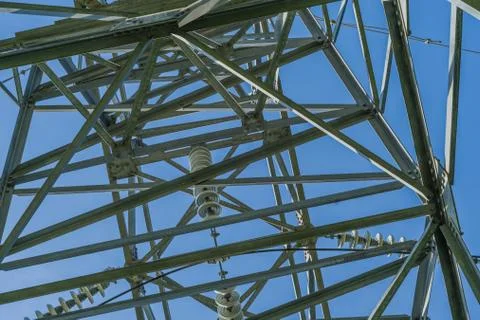 Looking through electrical tower Stock Photos