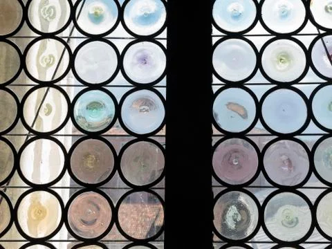 Looking through gothic stained glass windows Stock Photos