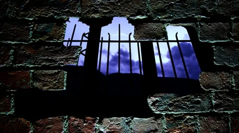 Looking through a hole in wall at lightning in the sky Stock Footage 944019