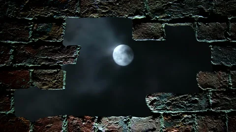 Looking through a hole in wall at timelapse moon 3 Stock Footage 944082