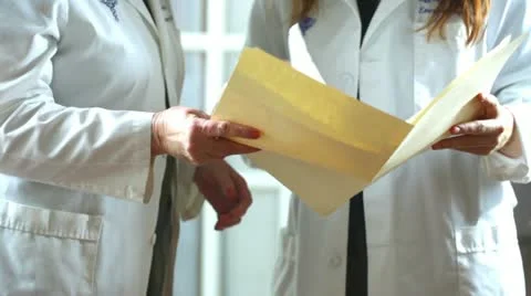 Looking through medical records chart insurance healthcare Stock Footage