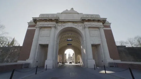 Looking through the Menin Gate Memorial, Ypres, Belgium Stock Footage 136328131