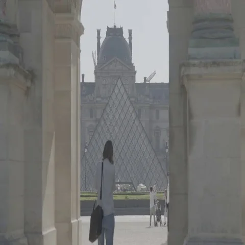 Looking through to Musée du Louvre (Louvre Museum) / Paris, France - 4K Stock Footage 69726473