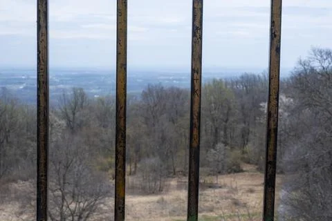 Looking Through Observation Tower Bars at Pennsylvania Forest Vista Fotos de archivo