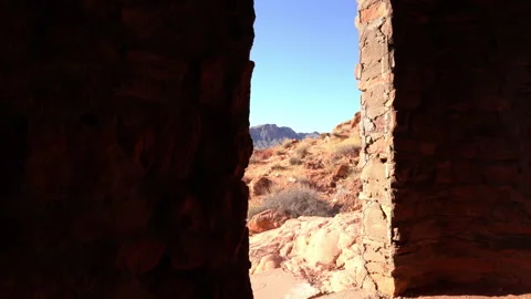 Looking through an old stone cabin doorway. Stock Footage 155317913