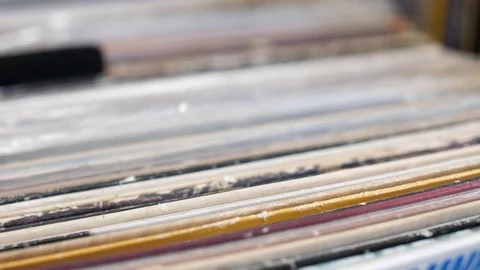 Looking Through Old Vinyl Records Close Up Shallow Depth of Field 스톡 동영상 79023610
