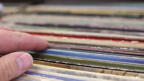 Looking Through Old Vinyl Records Close Up Shallow Depth of Field  스톡 동영상 79023695
