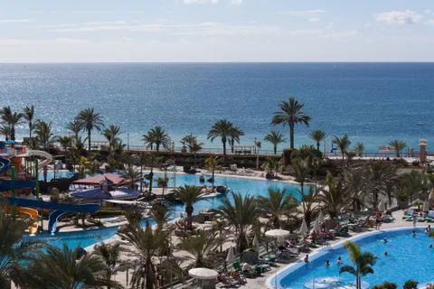 Looking through a pool facility to the Atlantic Stock Photos