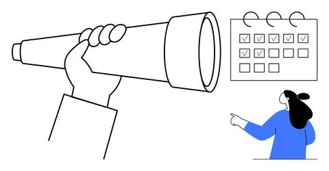 Looking Through Telescope - Person Checking Off Calendar Events Stock Illustration