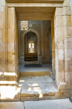 Looking through Three doors at Palace of the Shirvanshahs Stock Photos